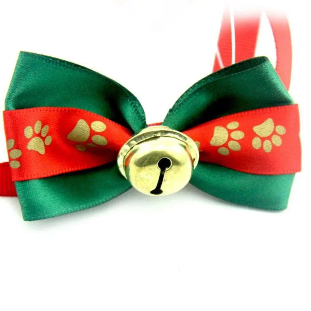 Christmas Dog Golden Bow Ties Cat Collar Pet Necktie Bowtie Ribbon Halloween